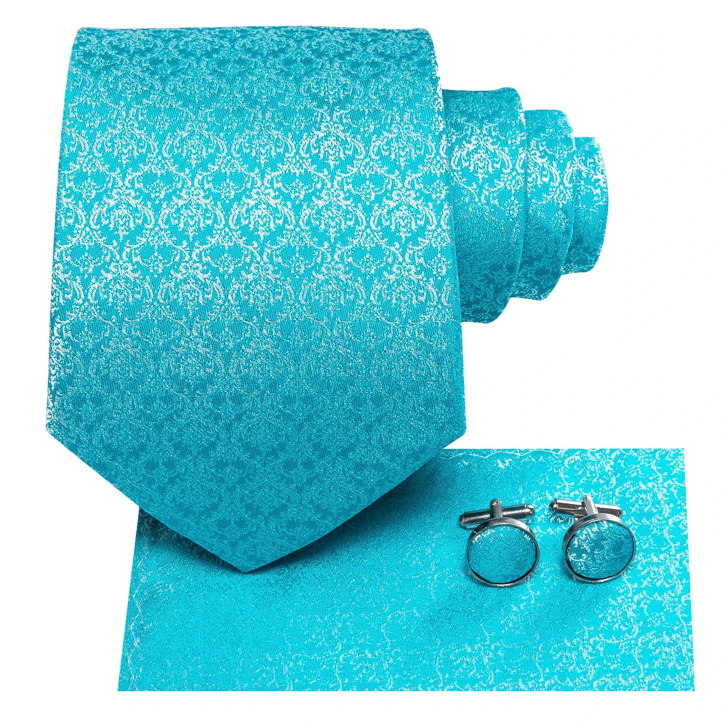 Tie Set for Men, 3-Piece Wedding Accessories with Cufflinks & Pocket Handkerchief, Striped/Floral Design Qme DPTH-LDSN3043