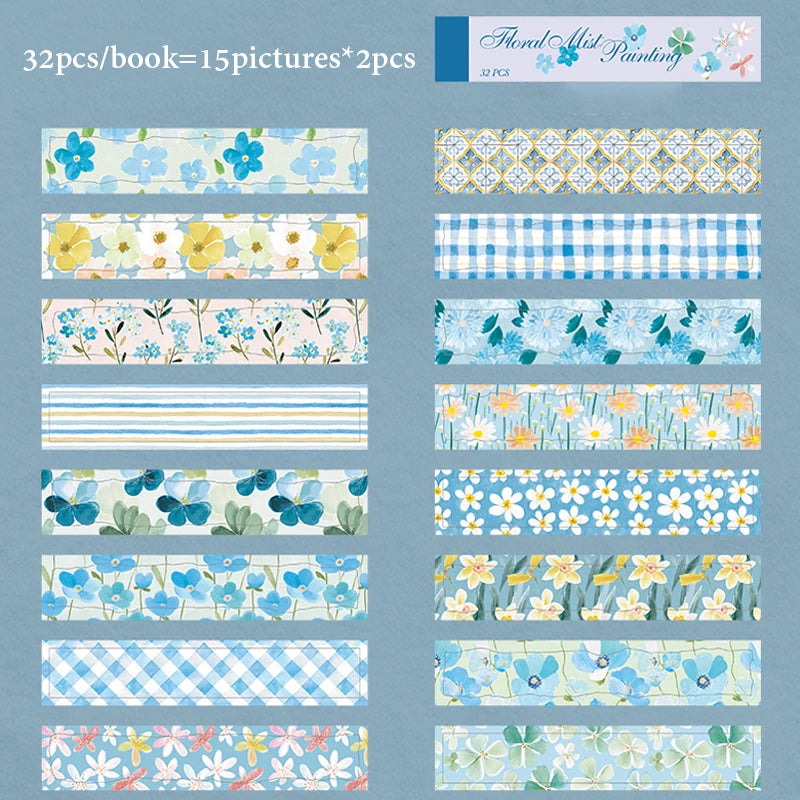 Floral Plaid Bow Long Sticker Book, Countryside Journal Base Paper for Border & Layout Decoration Qme Light Grey