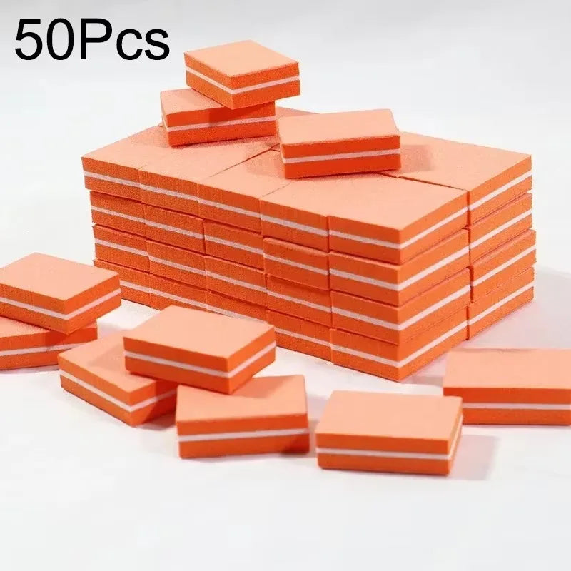 10-100PCS Mini Buffing Sanding Files Block Pedicure Care Nail Art Buffer Polish Manicure Pedicure Nail File Tools Nail Charm New Qme 50PCS Orange