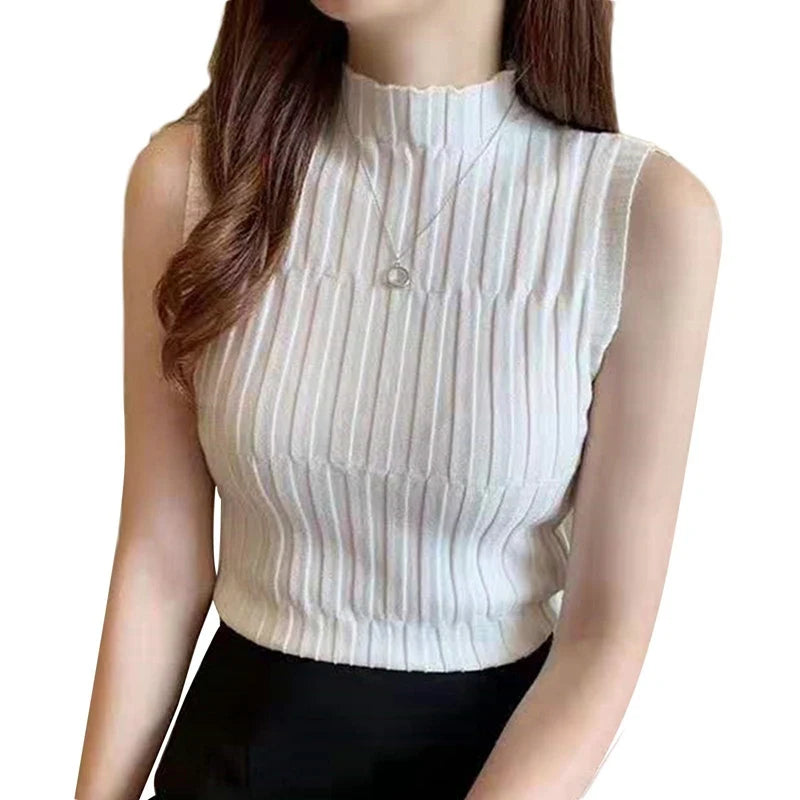 Women Ribbed Halter Tank Crop Tops Summer Spring 2023 Base T-shirt Harajuku Adults Sleeveless Solid Color Round Neck Knit Tops Qme WT One Size