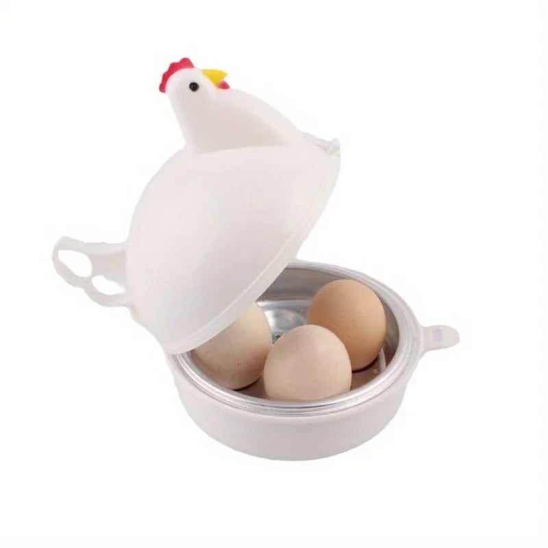 Lovely Chicken Shaped Egg Boiler Steamer 4 Eggs 1Egg Microwave Cooker Qme