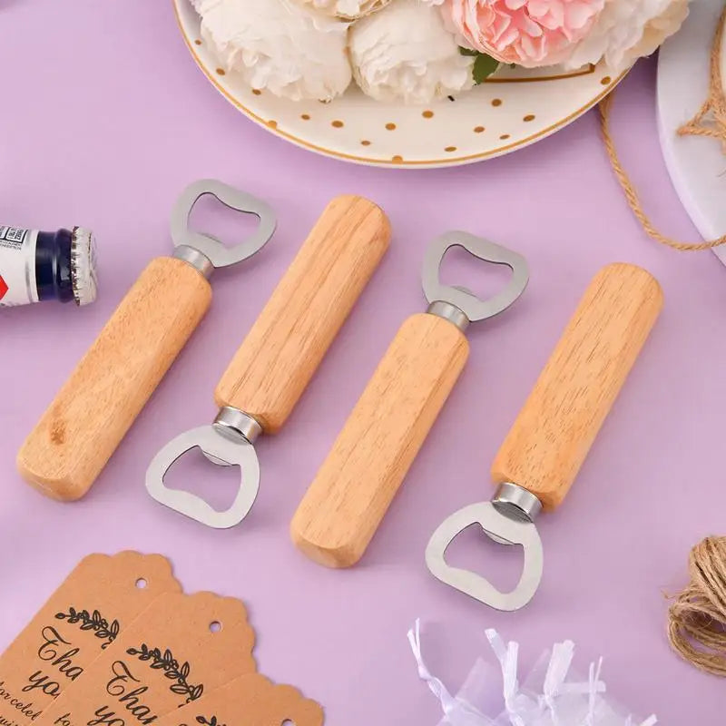 Stainless Steel Beer Bottle Opener With Wooden Handle Wedding Gifts For Guests Kitchen Bar Tools Promotion Gift With 24 Pcs Qme