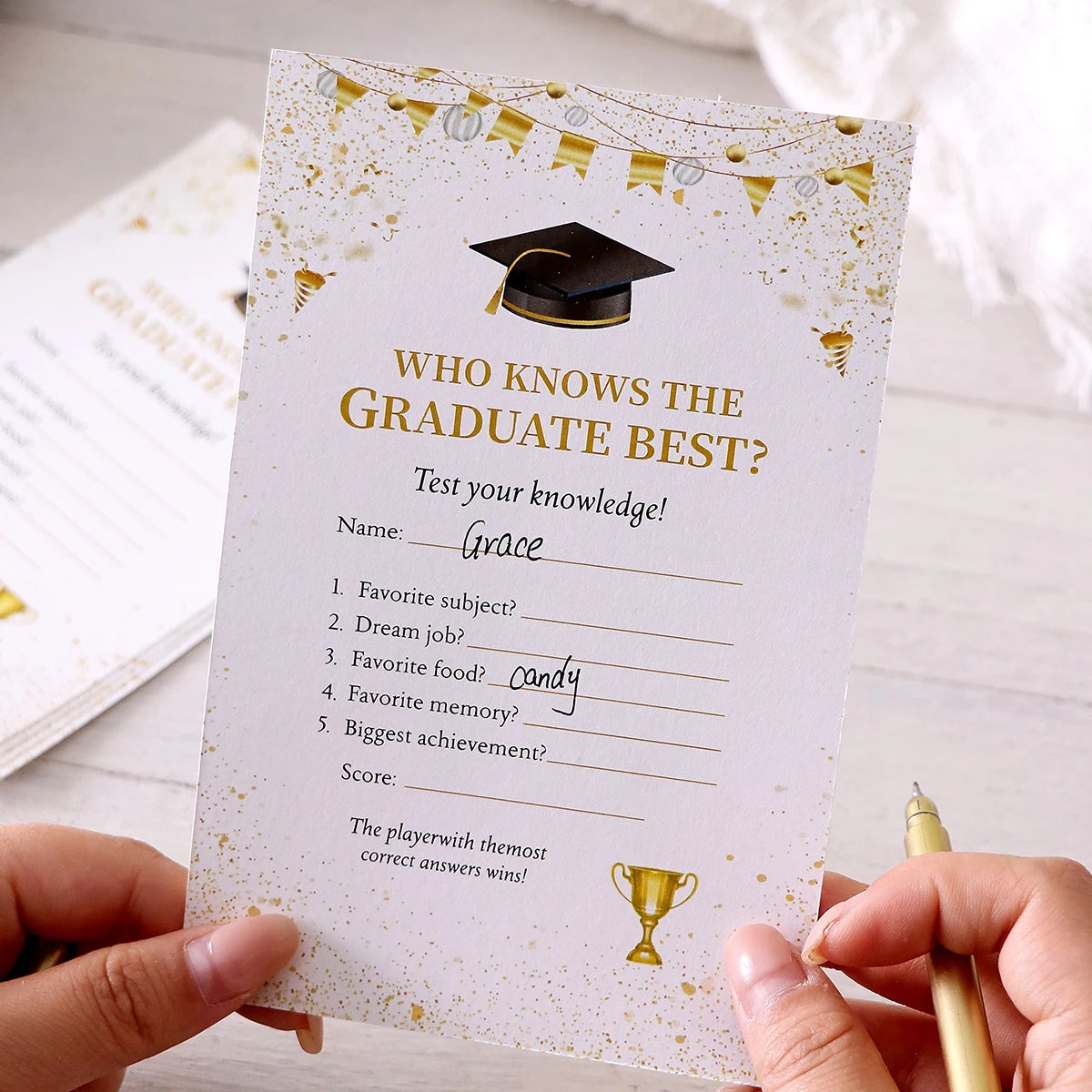 10/20/30Pcs Graduation Bunting, Hats, Trophies Style Games Card Tabletop Game for Students Grad Celebration Supplies Qme