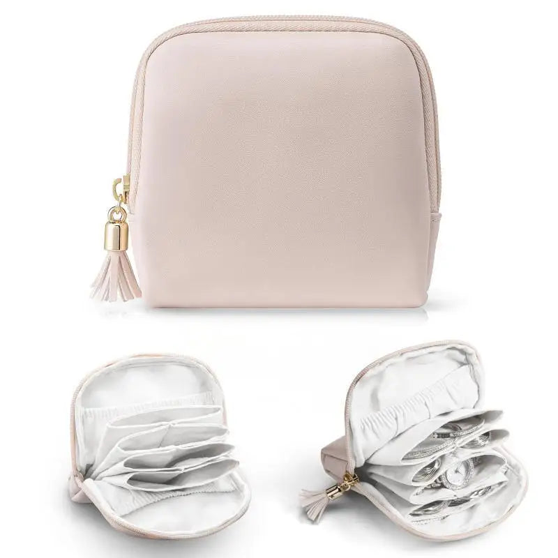 Tassel PU Leather Jewelry Storage Bag Earrings Bracelet Organizer Large Capacity Mini Cosmetic Gift Bag Qme Pink one size