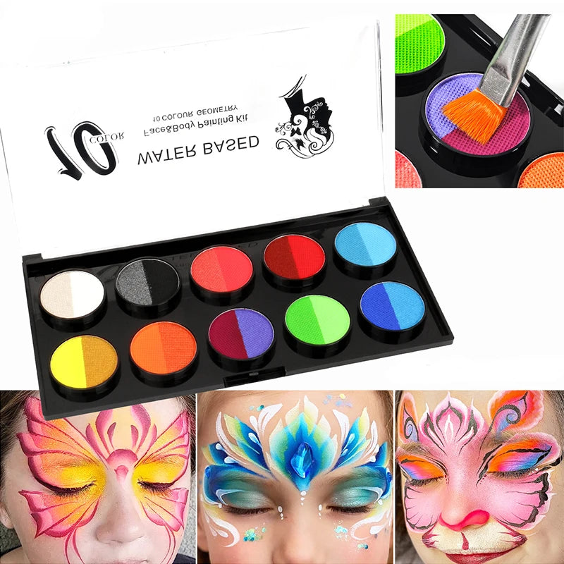 10-grid Double Water-soluble Body Painting Crayons Brush Vibrant Qme