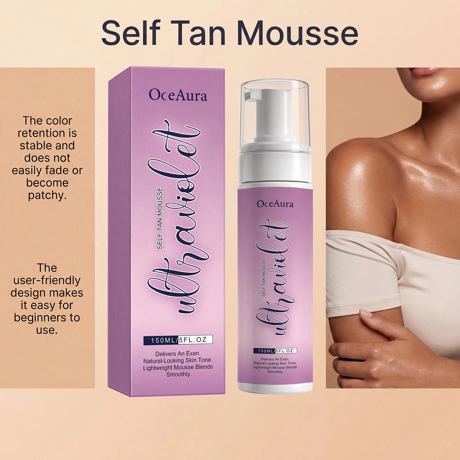 Self Tan Mousse Sunless Tanning Foam Natural Bronzing Sunless Tanner for Body Instant Glow Moisturizing Foam Help Darken Glowing Qme
