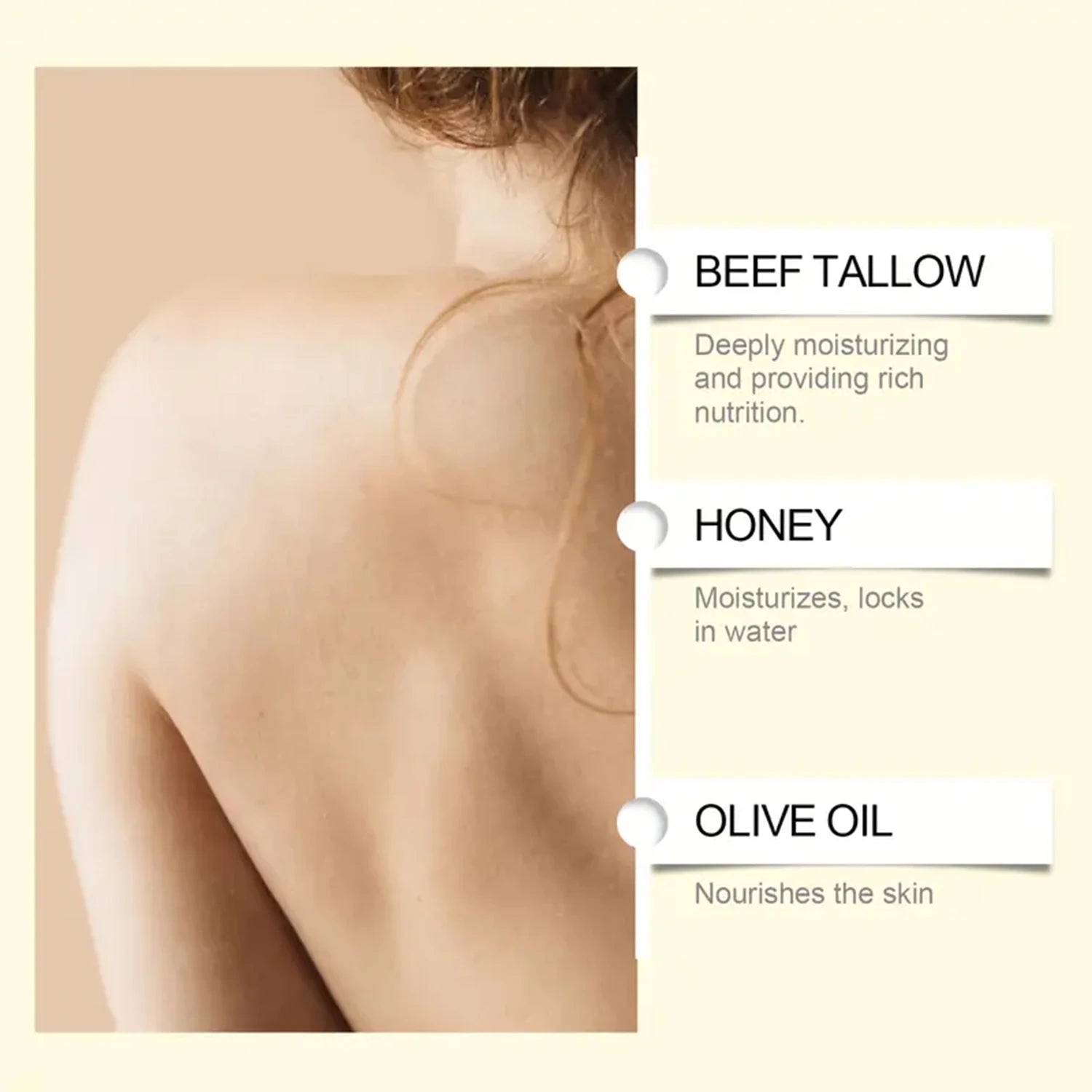 Grass-Fed Tallow Balm with Bee Venom & Caffeine, Unscented Moisturizer for Face & Body, Hydrates & Repairs Dry Skin. Qme
