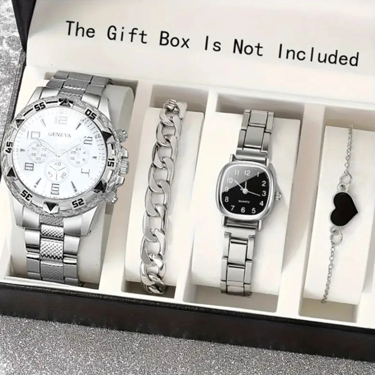 2026 Men's Business Watch Steel Strip Quartz Watch Multi functional Digital Scale Three eye Watch Set Qme As shown B