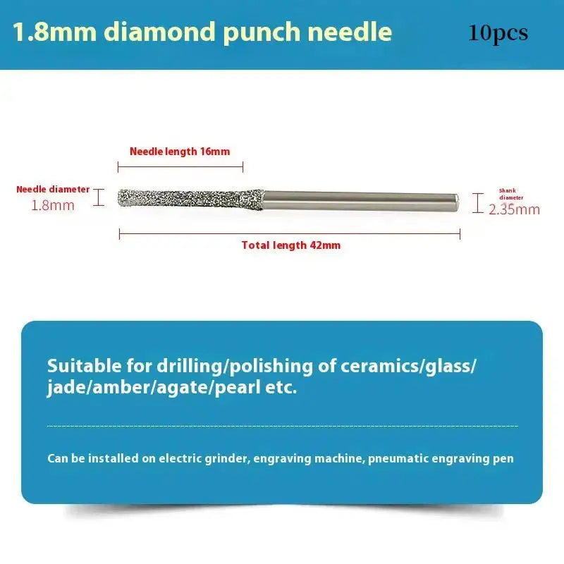 10Pcs 0.8/1/1.2/1.5/1.8/2/2.5MM Diamond Coated Drill Bits With 2.35MM Shank For Glass Jade Jewelry Grinding And Polishing Qme 1.8