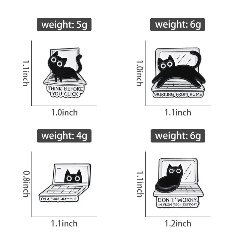 Cartoon Black Cat Brooch Enamel Pins Creative THINK BEFORE YOU CLICK Lapel Backpack Badges WORKING FROM HOME Jewelry Wholesale Qme