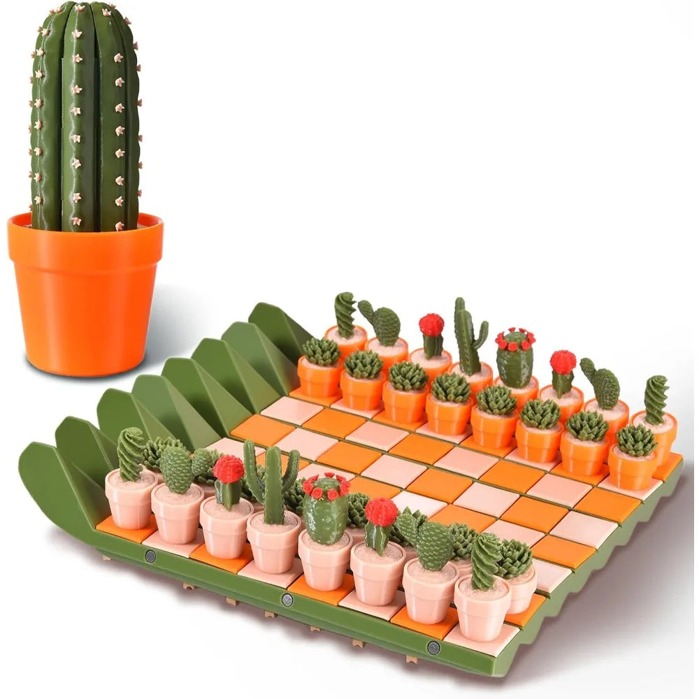Cactus Chess Set 3D Cactichess Roll Up Portable Travel Chess Board Cactus Magnetic Chess Set Fun Chess Gift for Plant Lovers Qme Cactus Chess