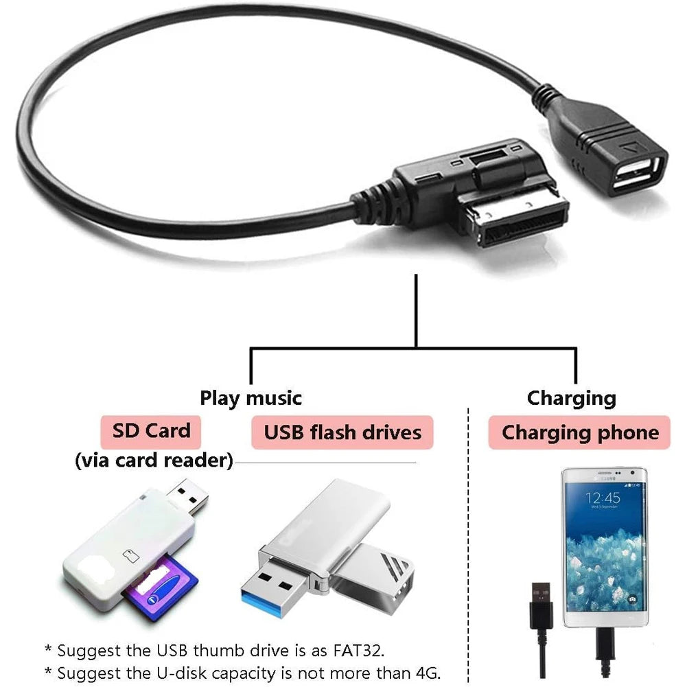 Audio AUX Adapter Data Wire MDI MMI AMI To USB Female Interface Music Media Adapter for Audi A6L Q5 Q7 A8 S5 A5 A4L A3 Qme