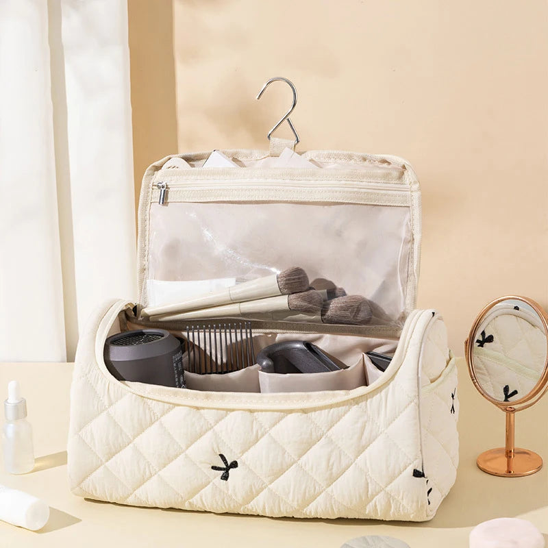 Quilted Travel Case For Cotton Hair Tools Travel Bag Hangable Storage Bags With Hanging Hook Qme