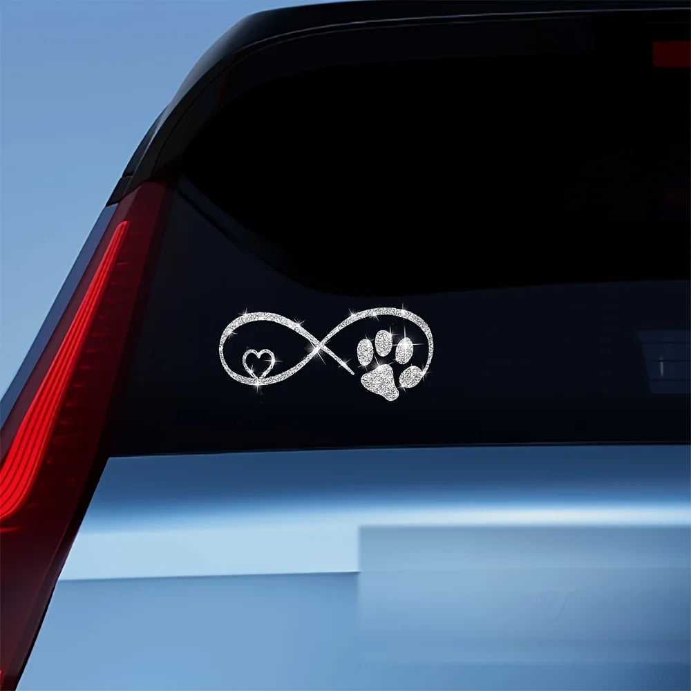 A Cute Cartoon Car Sticker With A Dog Paw Love Shape Bow Sticker, Shiny Car Window Sticker, Stylish Sticker, Qme