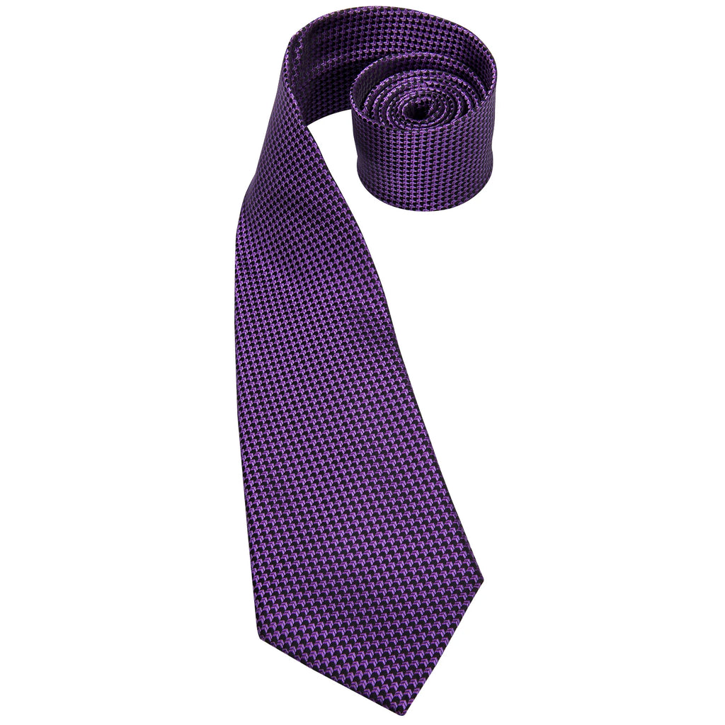 Purple Solid Mens Necktie Luxury Business Tie Hanky Cufflinks Brooch Qme
