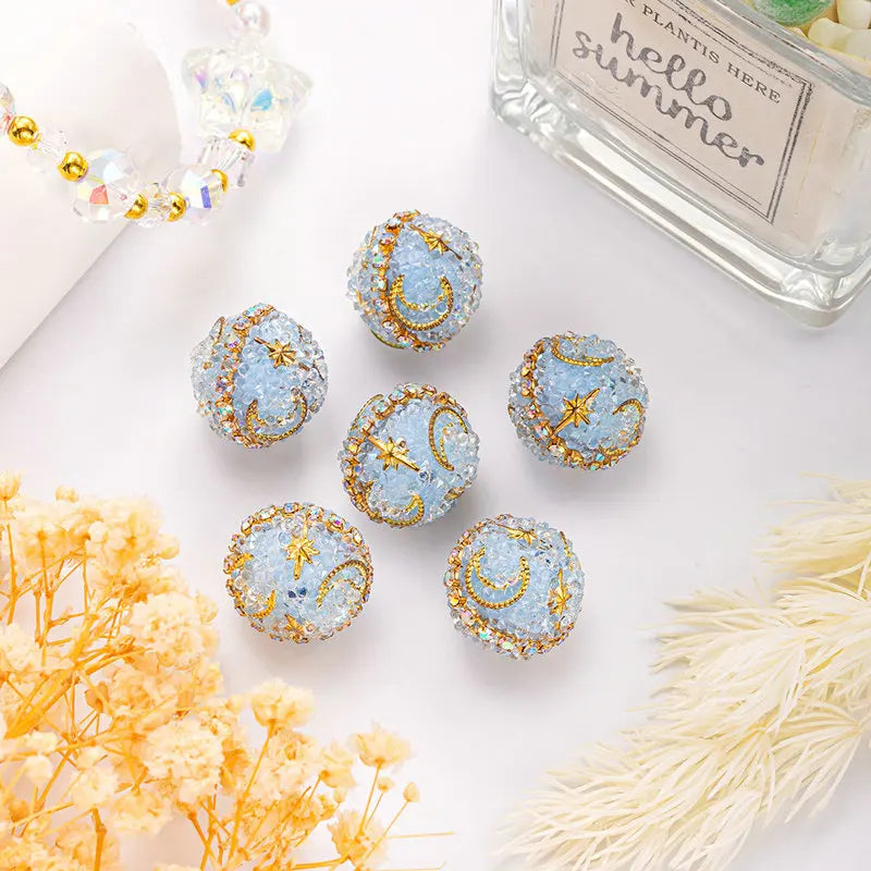 1PCS 16mm Rhinestone Ball Beads Moon Star Flower Loose Spacer Beads for Jewelry Making DIY Craft Supplies Christmas Decoration Qme 1