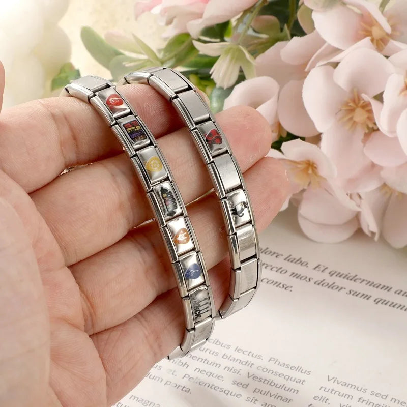 Women Musical Elements Note Guitar Electric Accordion Guitar Charm Italian Links Fit 9mm Stainless Steel Bracelet Making Jewelry Qme