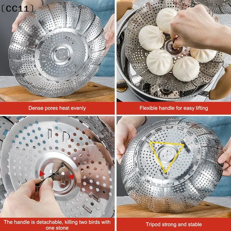 Folding Stainless Food Steamer Vegetable Fruit Basket Mesh Rack Qme