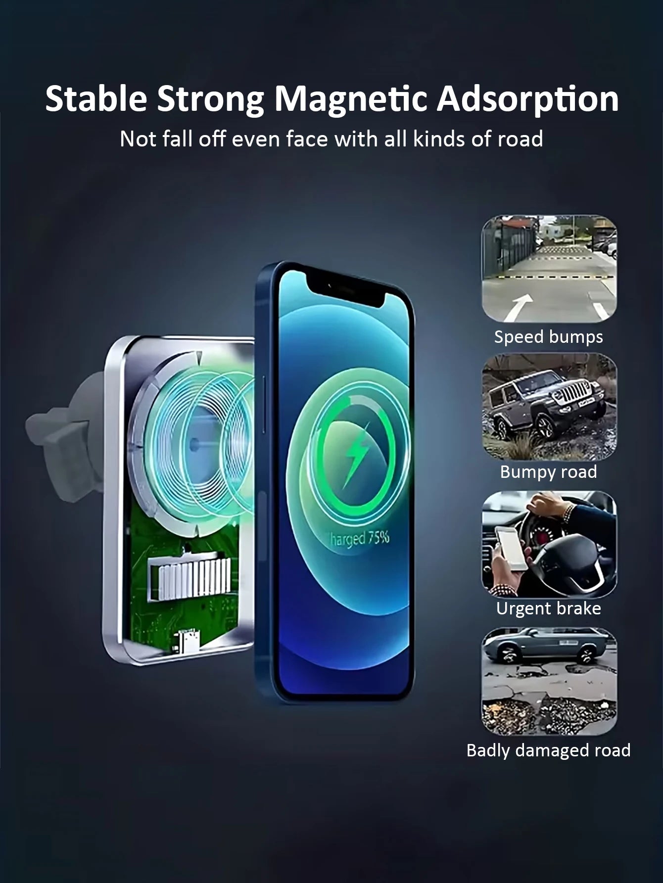 Magnetic Wireless Car Charger Phone Holder 17 16 15 14 13 12 Max Fast Qme