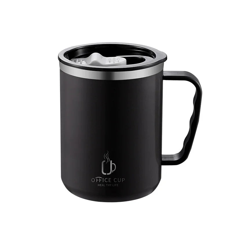 Stainless Steel Milk Coffee Cup 500ml Double-wall Insulated Coffee Cup Leak-proof Drinking Cup with Handle Qme 500ml black