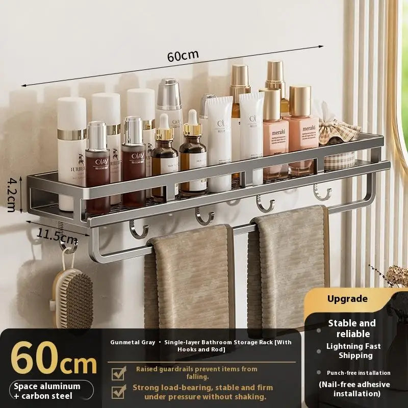 Kitchen Storage Basket Toilet Accessories Bathroom Aluminum Wall Qme Gray 60cm Hook