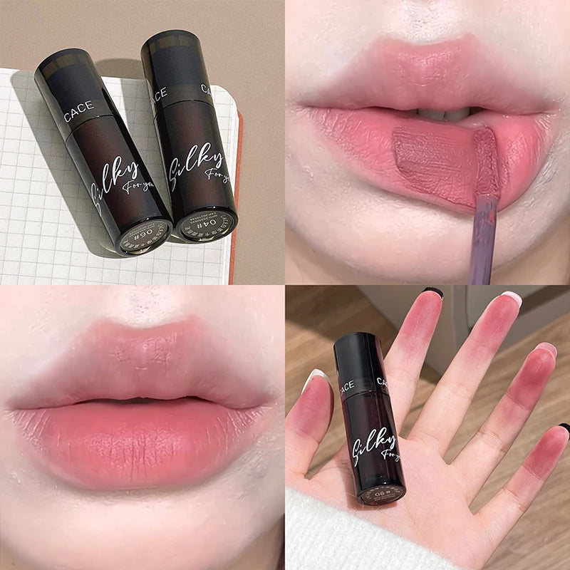 Lip Gloss Matte Velvet Lip Mud Rose Red Brown Stain Lip Tint Waterproof Long-Lasting Velvet Mist Lip Clay Korean Makeup Cosmetic Qme