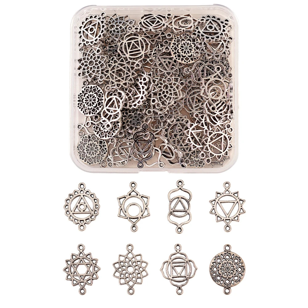 PandaHall 80pcs 8 Styles Tibetan Flower Charms Alloy Hollow Flower Charms Chakra Connector Charms for Jewelry Making Bracelets Qme