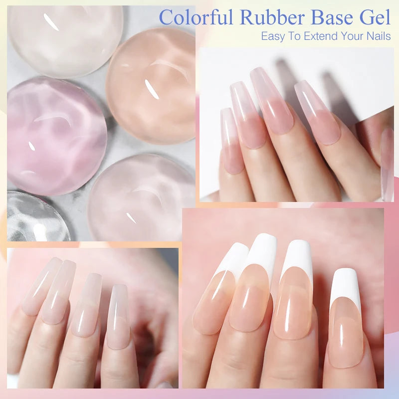 NAILCO Rubber Base Gel Polish Milky Pink Jelly White Beige 6Colors Qme