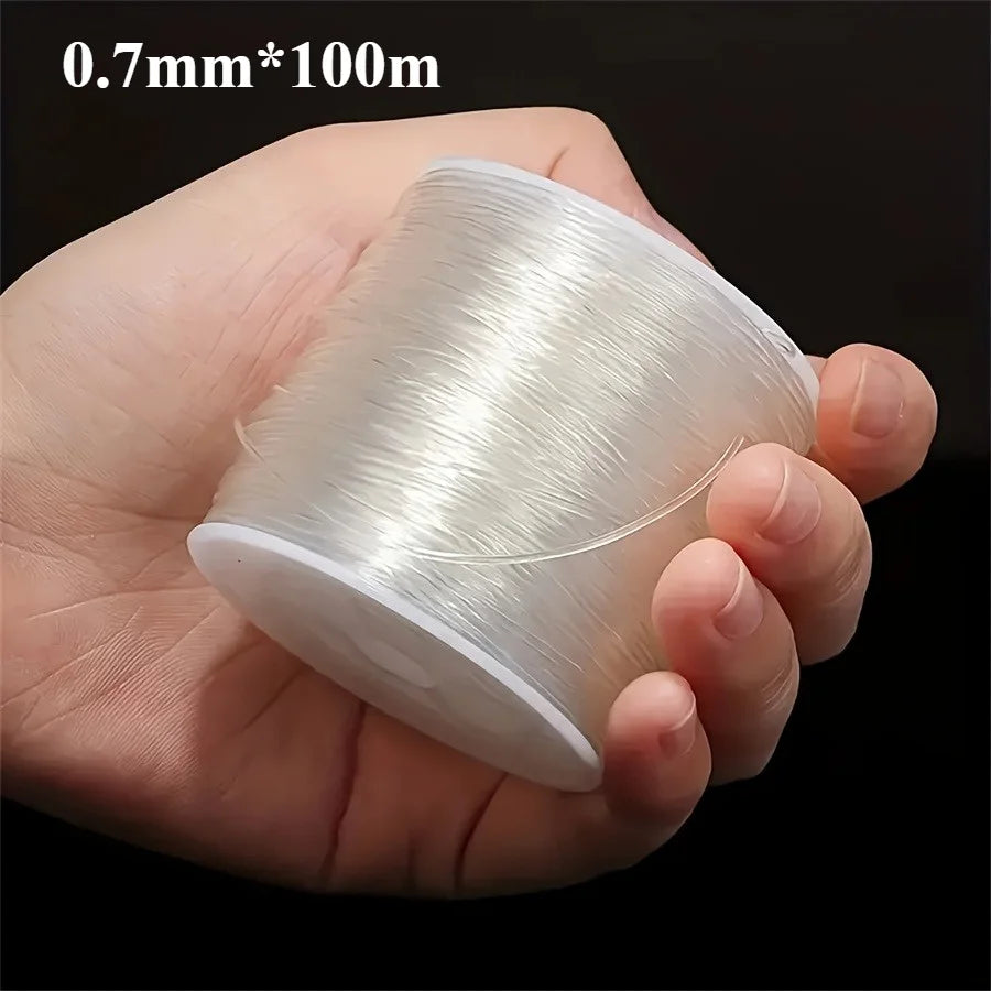 Large roll of transparent elastic thread, handmade DIY beaded elastic rope, jewelry-making accessory material for bracelets Qme 0.7mm 100m white