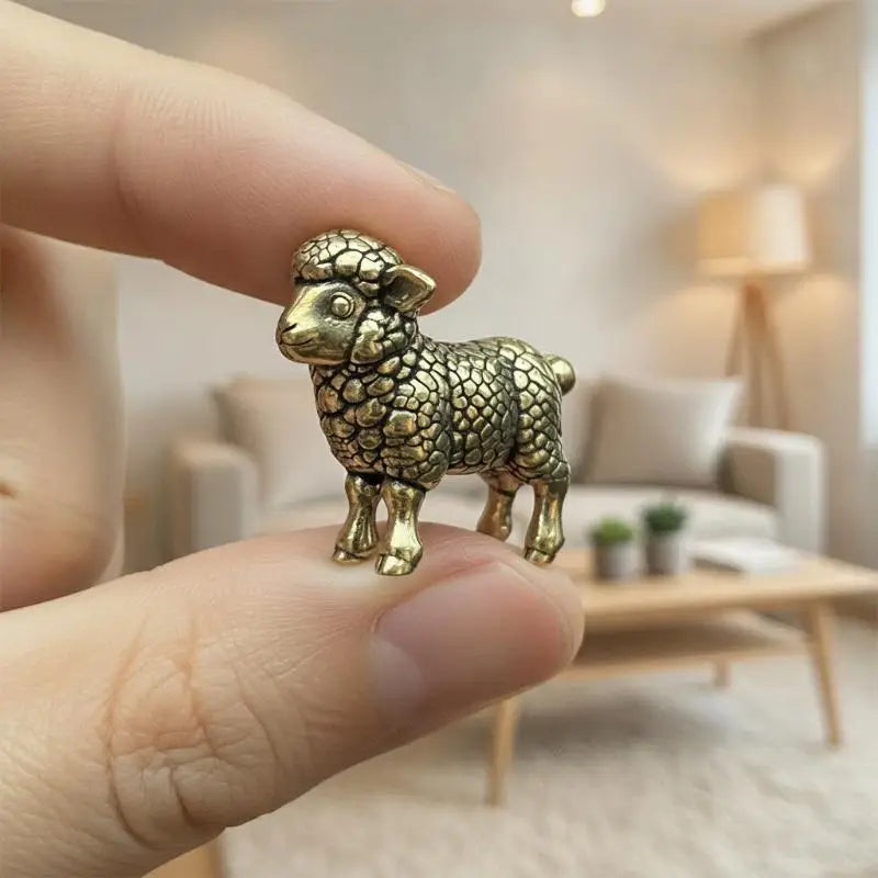 Chinese Zodiac Goat Lucky Statue Hand Polished Brass Sheep Figurine Qme