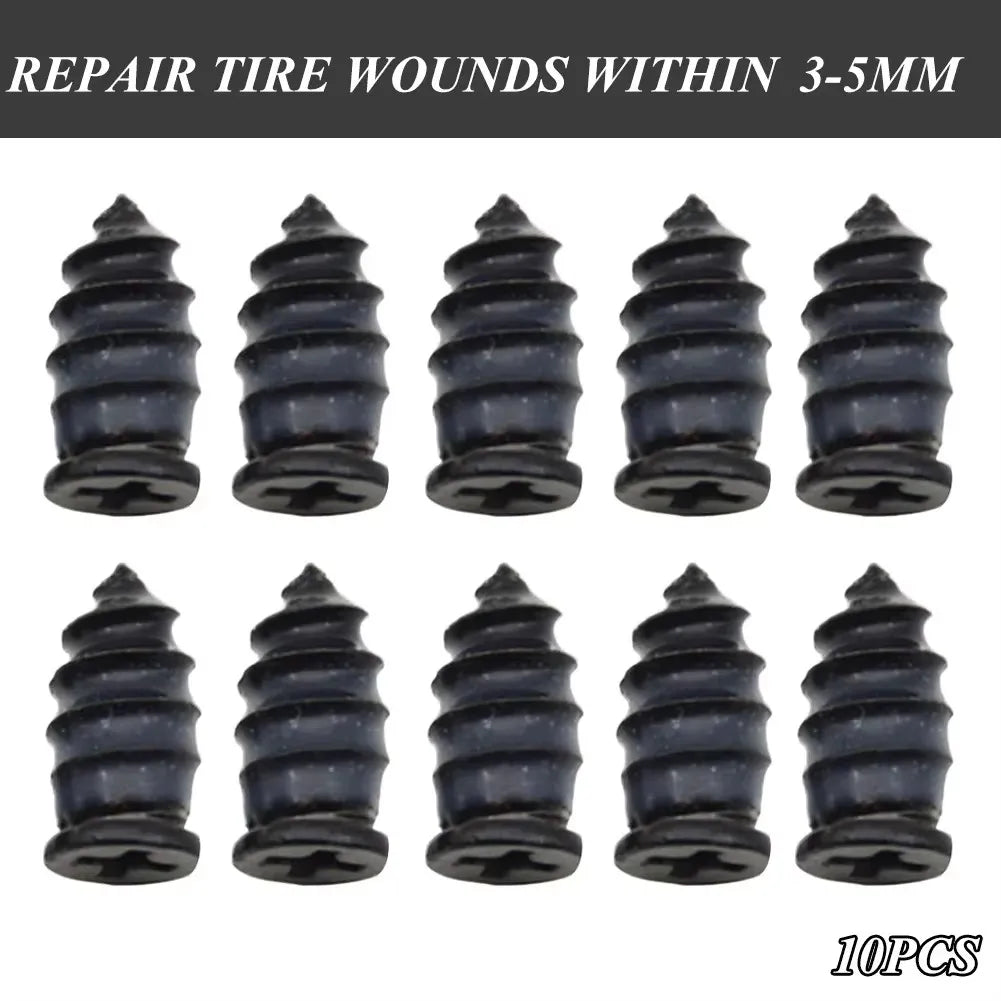 Car Motorcycle Bicycle Wheel Tire Repair Kit 10 Pack Rubber Nail Vacuum Tire Repair Nail Plug Puncture Repair Strip Seal Qme 10PCS Large
