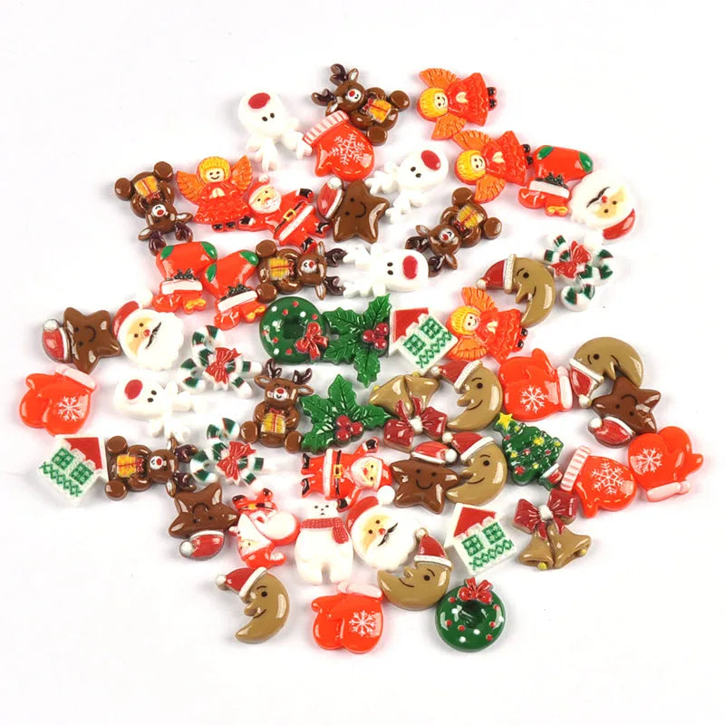 20Pcs Xmas wreath/Elk/Sock Resin Embellishments Christmas Flatback Cabochons Handmade Decorations DIY Crafts Party gift c4104 Qme