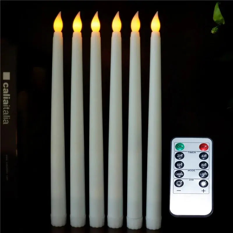 LED Flameless Flickering Taper Candles 3D Wick Candles Lamp with Remote Control Tea Lights Wedding Home Decor Battery Operated Qme 6pcs remote control