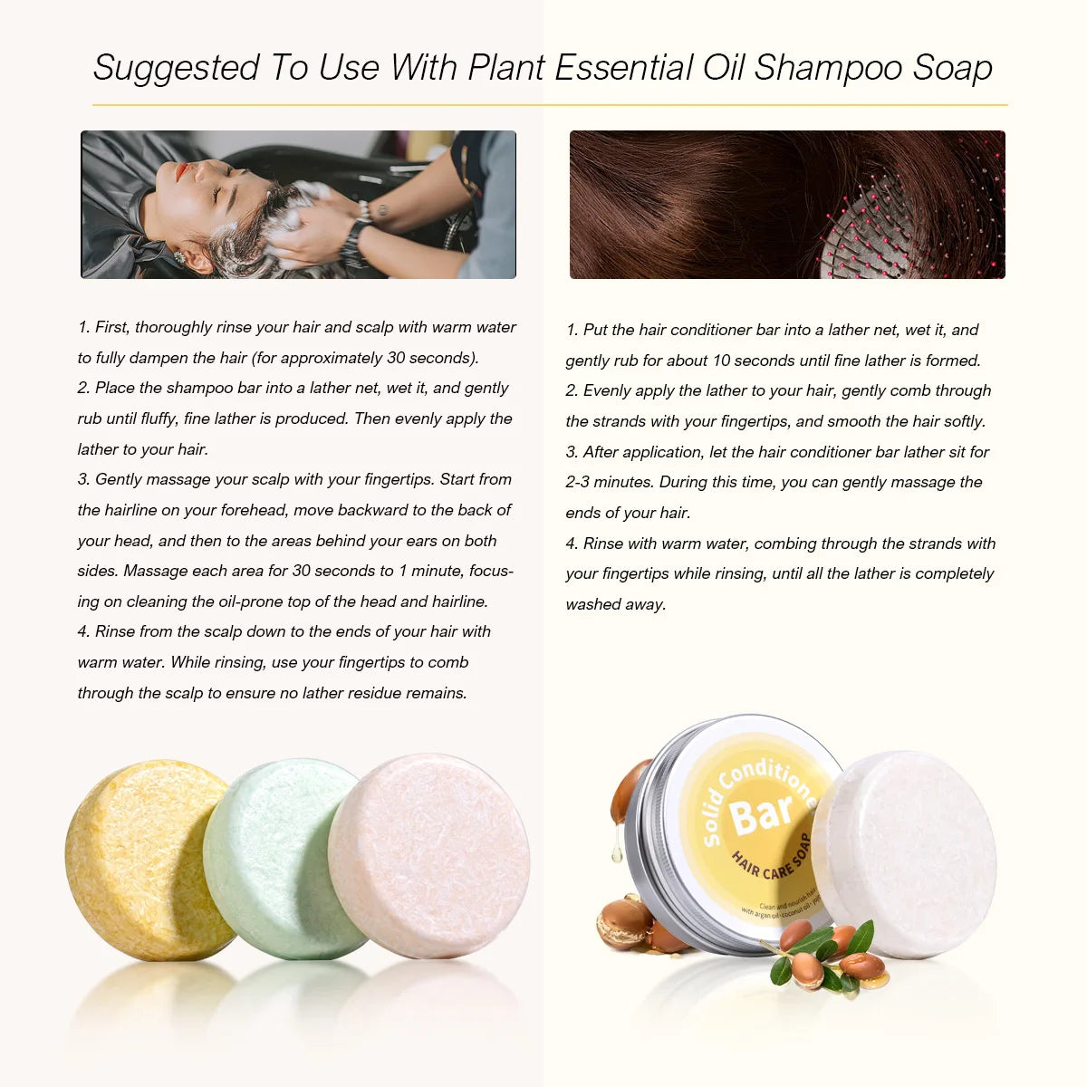 Plant Essential Oil Hair Conditioner Soap Rich Argan Coconut Jojoba Qme