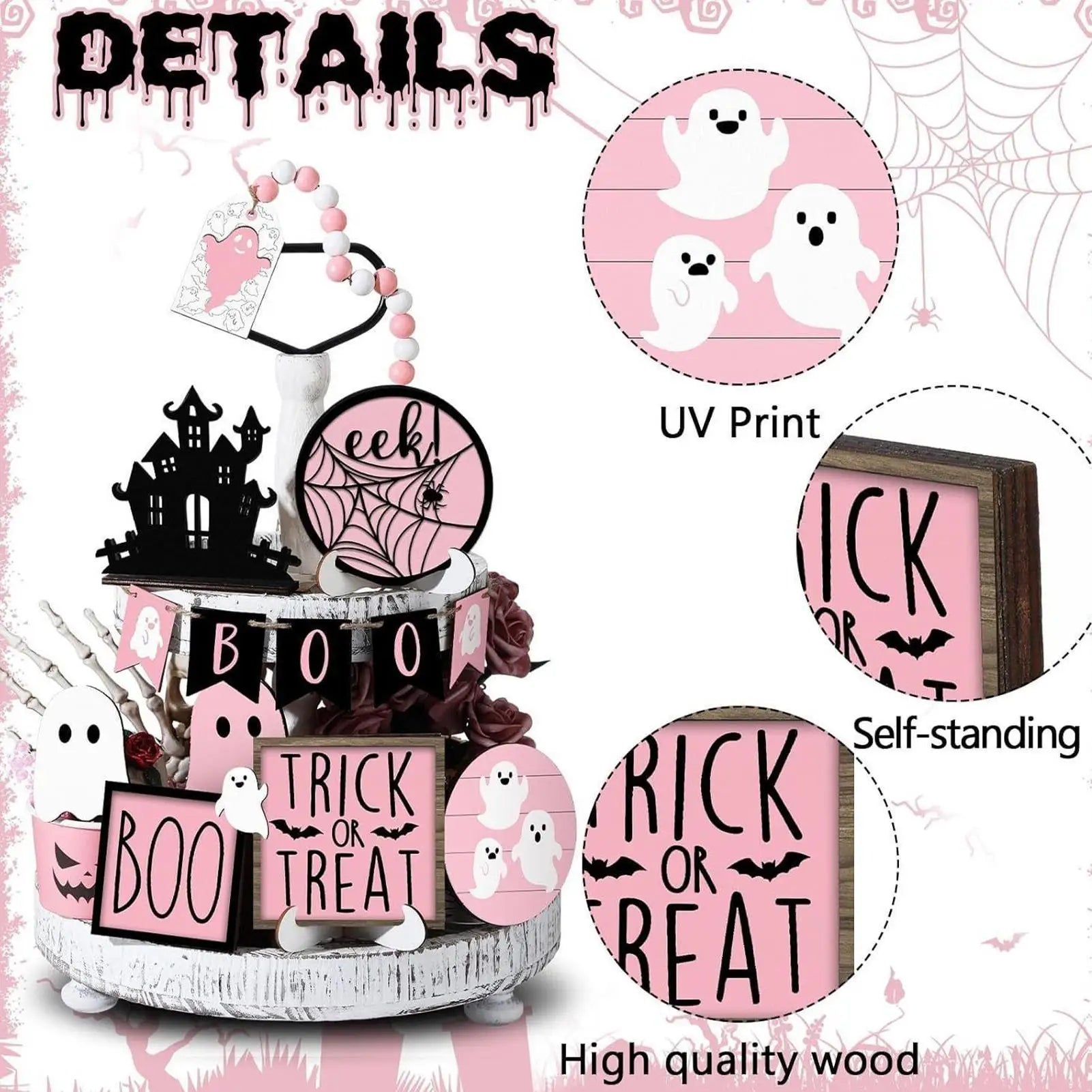 Halloween Tiered Tray Decorations 13 Desk Decor Boo Ghost Themed Qme