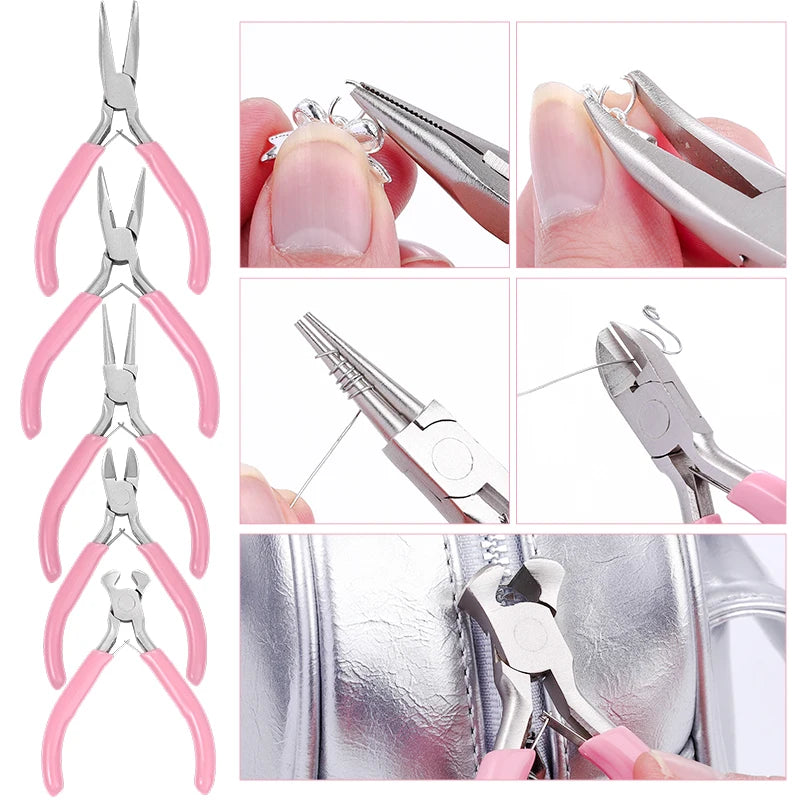 5 Packs Jewelry Pliers Set Professional Jewelry Making Tools With Needle/Round/Chain/Bent/Zipper Pliers for Repair Cut Crafting Qme