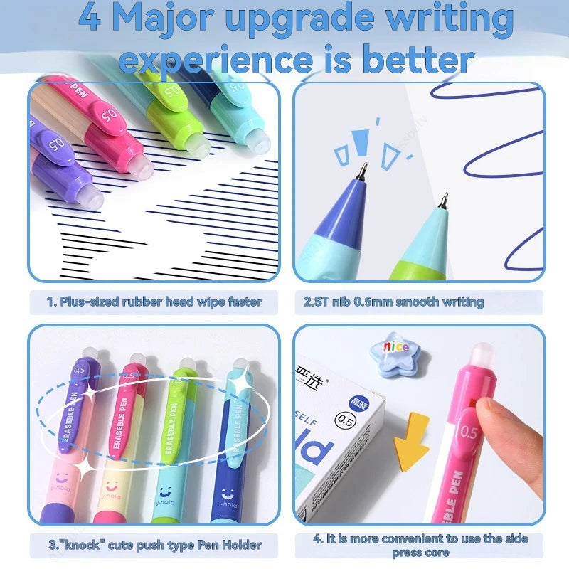 Retractable Erasable Gel Pens, Fine Point 0.5 mm, Make Mistake Disappear, Blue Ink for Note Taking and Crossword Puzzles Qme