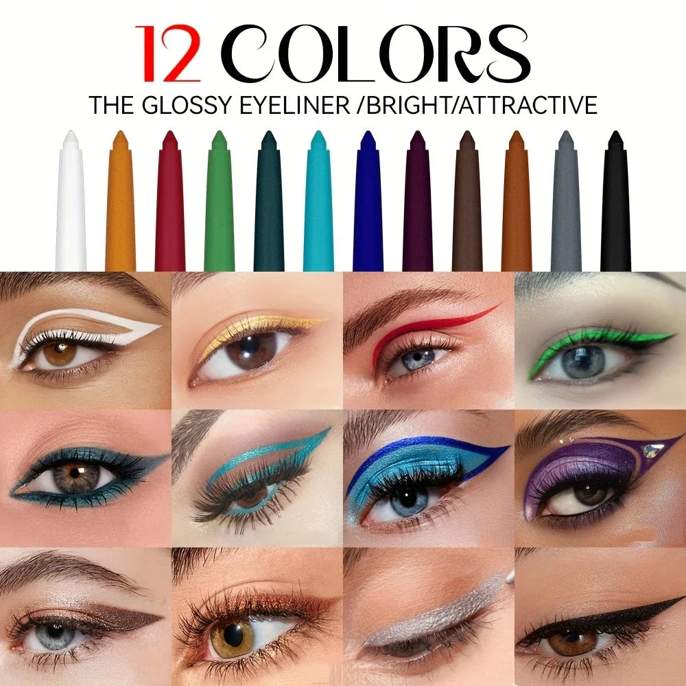 12-color Rainbow Matte Waterproof Eyeliner Professional Ultra Long Qme