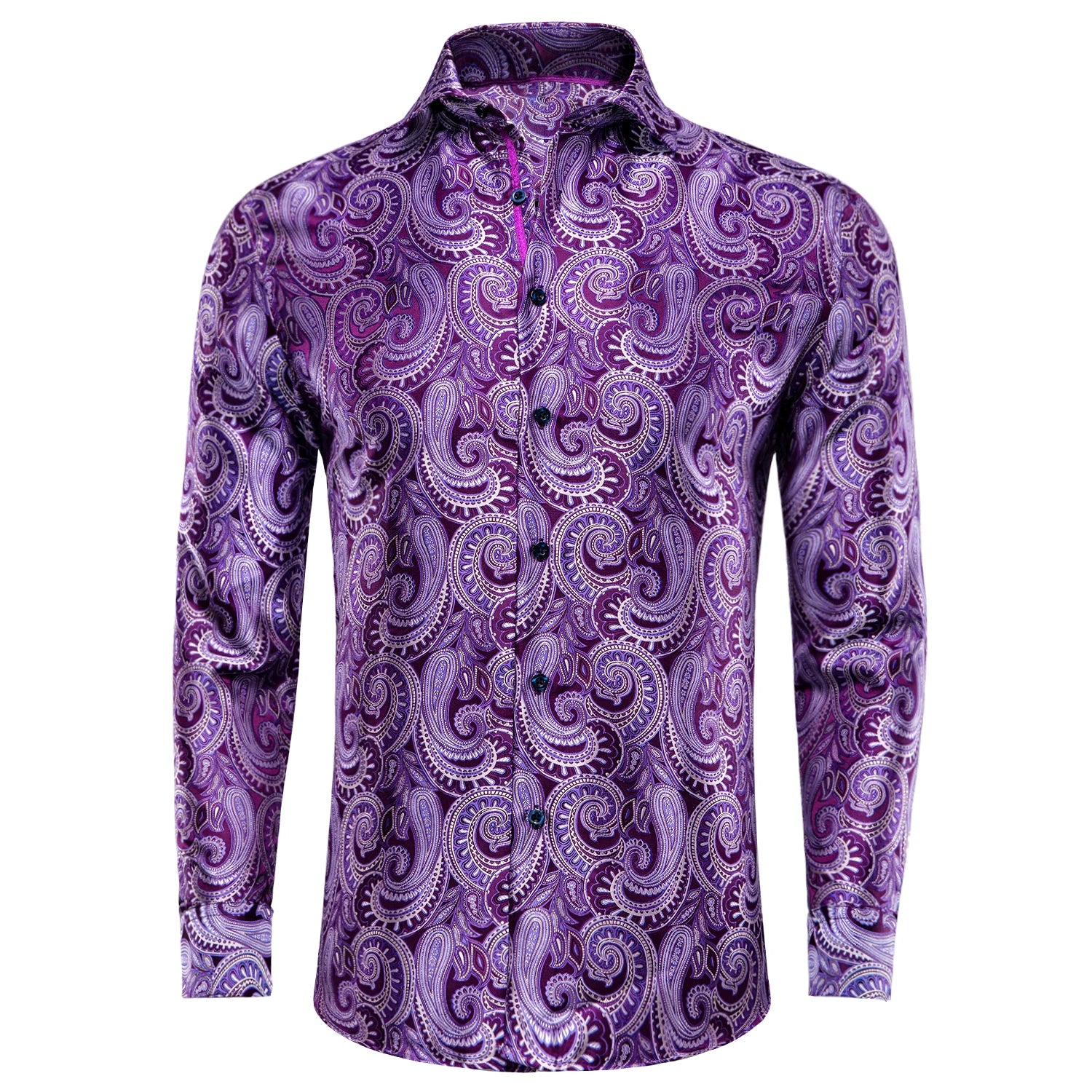 Hi-Tie Spring Autumn Mens Shirts Silk Red Black Paisley Suit Turndown Collar Shirt Casual Formal for Male Wedding Business Gifts Qme CY-1079 L