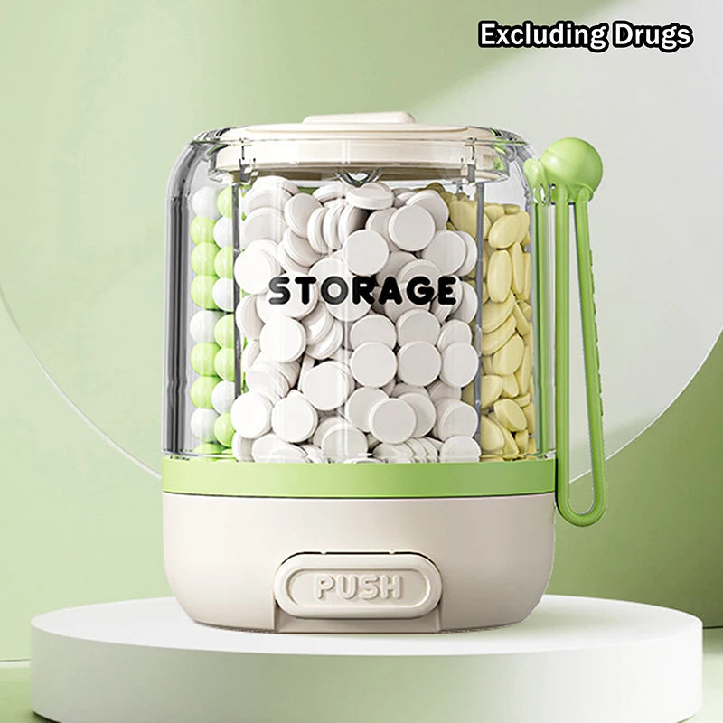 4-Compartment Round Pill Organizer Portable Daily Medicine Case Qme Green