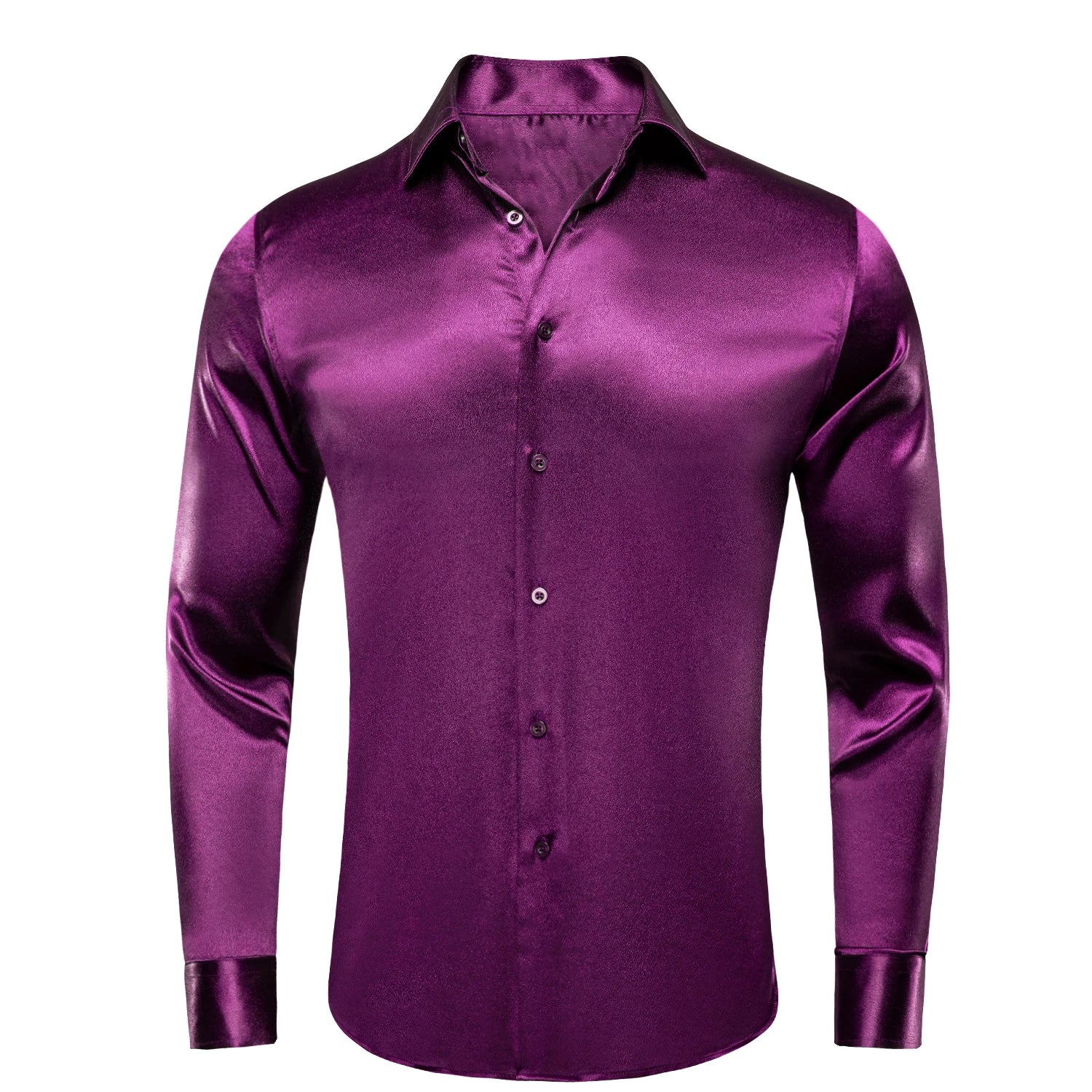 Hi-tie Plain Satin Silk Mens Dress Shirts Long Sleeve Suit Shirt Qme CY-1505 XXL