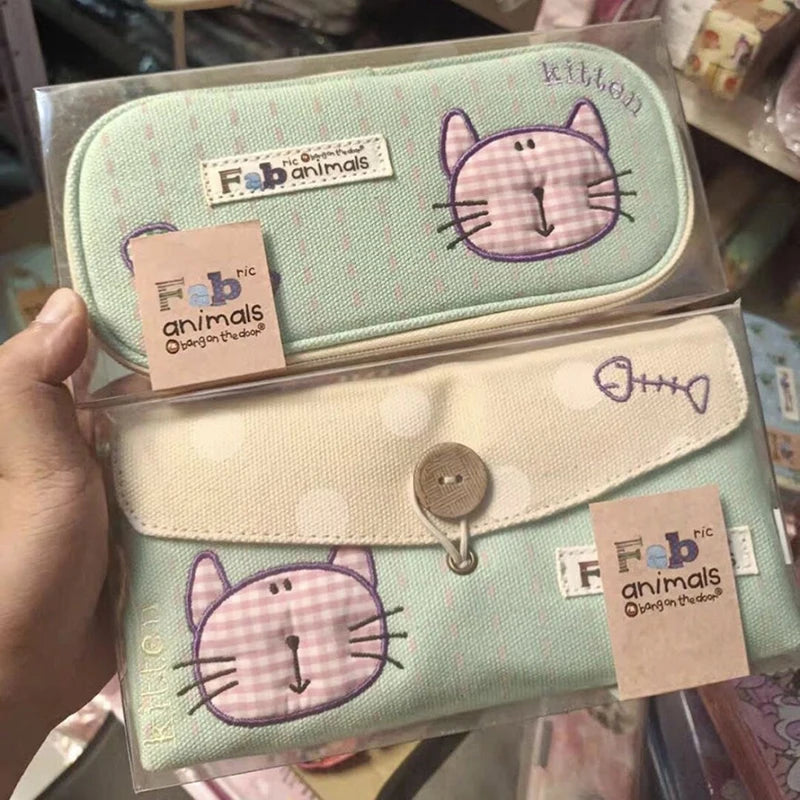 Large Capacity Pen Bag Kawaii Kitten Pencil Case Double Layer Qme