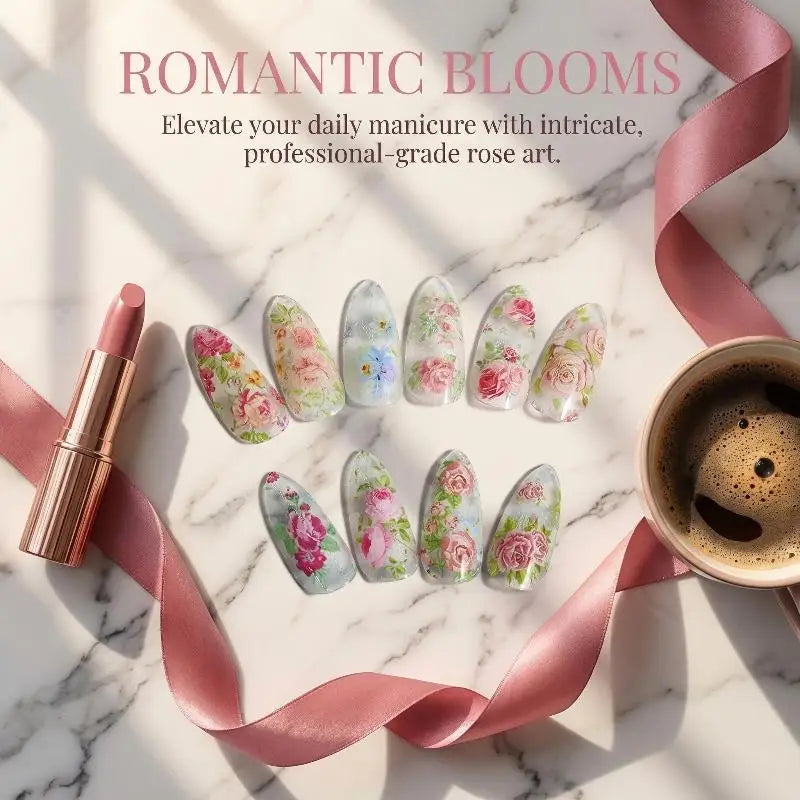 Flower Nail Transfer Foil Rose Floral Art Sticker Paper DIY Manicure Qme