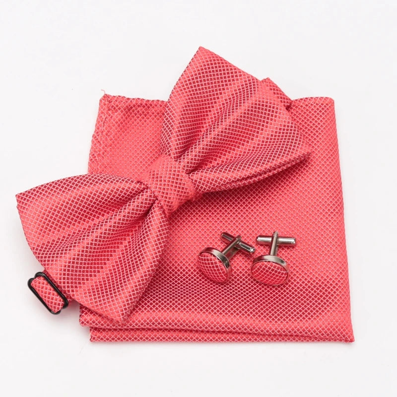 Men Bowtie Plaids Classic Fashion Wedding Party Formal Cufflinks Bow Qme Watermelon red