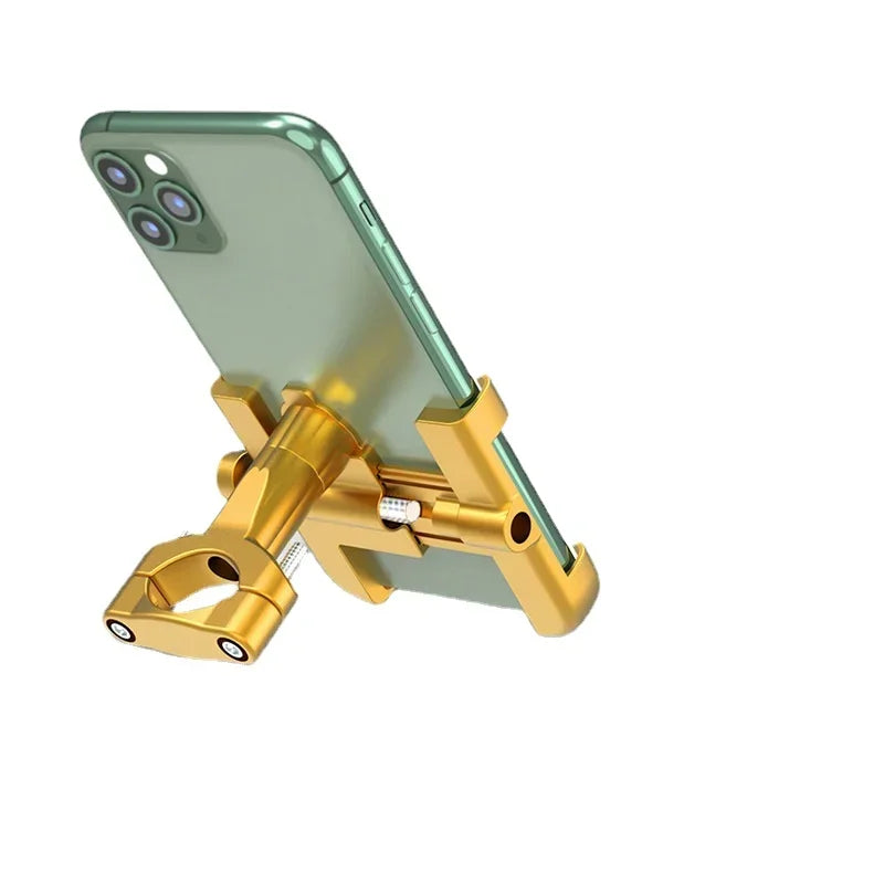 Universal Aluminum Alloy 360 Degrees Rotation Phone Support Bracket Stand for Motorcycle Bike, Black/Gold Qme