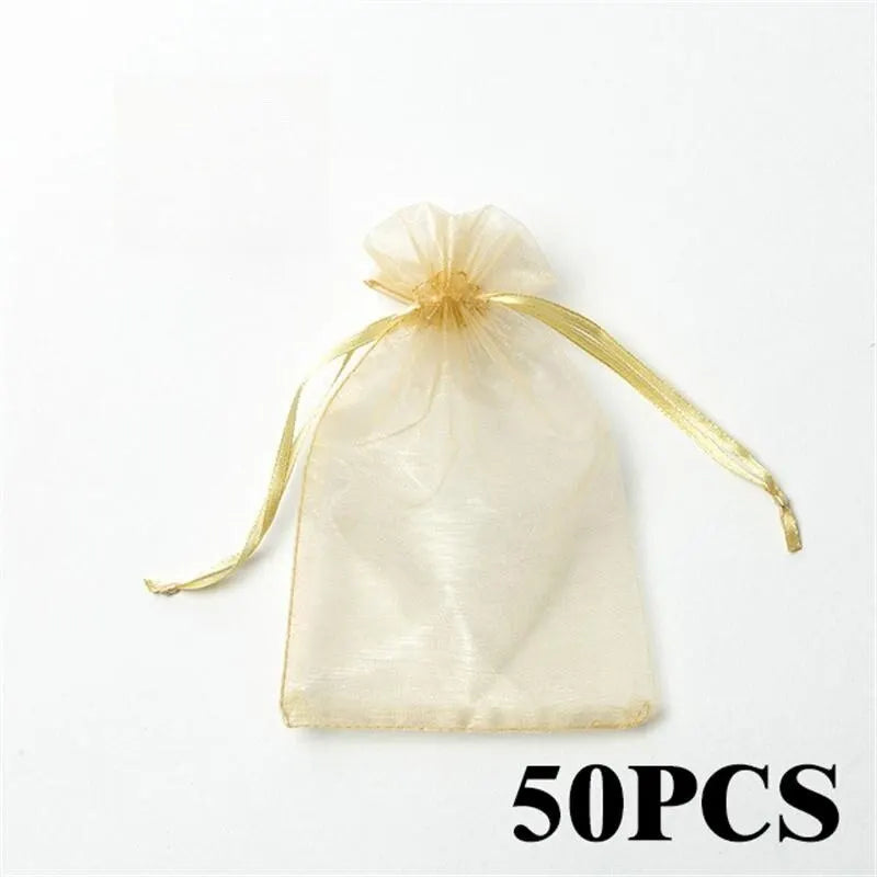 50pcs/Lot Multicolor Jewelry Packaging Bag 7*9 11*16 15*20cm Organza Bags Gift Storage Wedding Drawstring Pouches Wholesales Qme 7x9cm golden