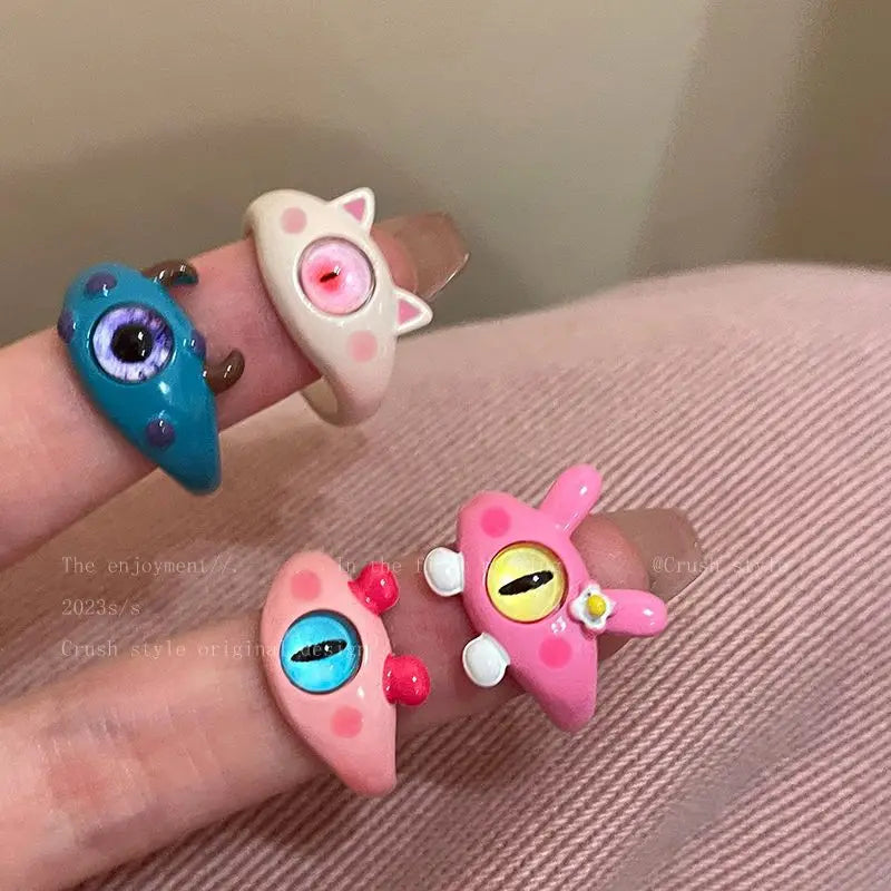 Funny Big eye little Monster Open Rings Women Cartoon Cute Cat Resin Finger Ring Y2K Fashion Couple Friends Jewelry Gifts Qme