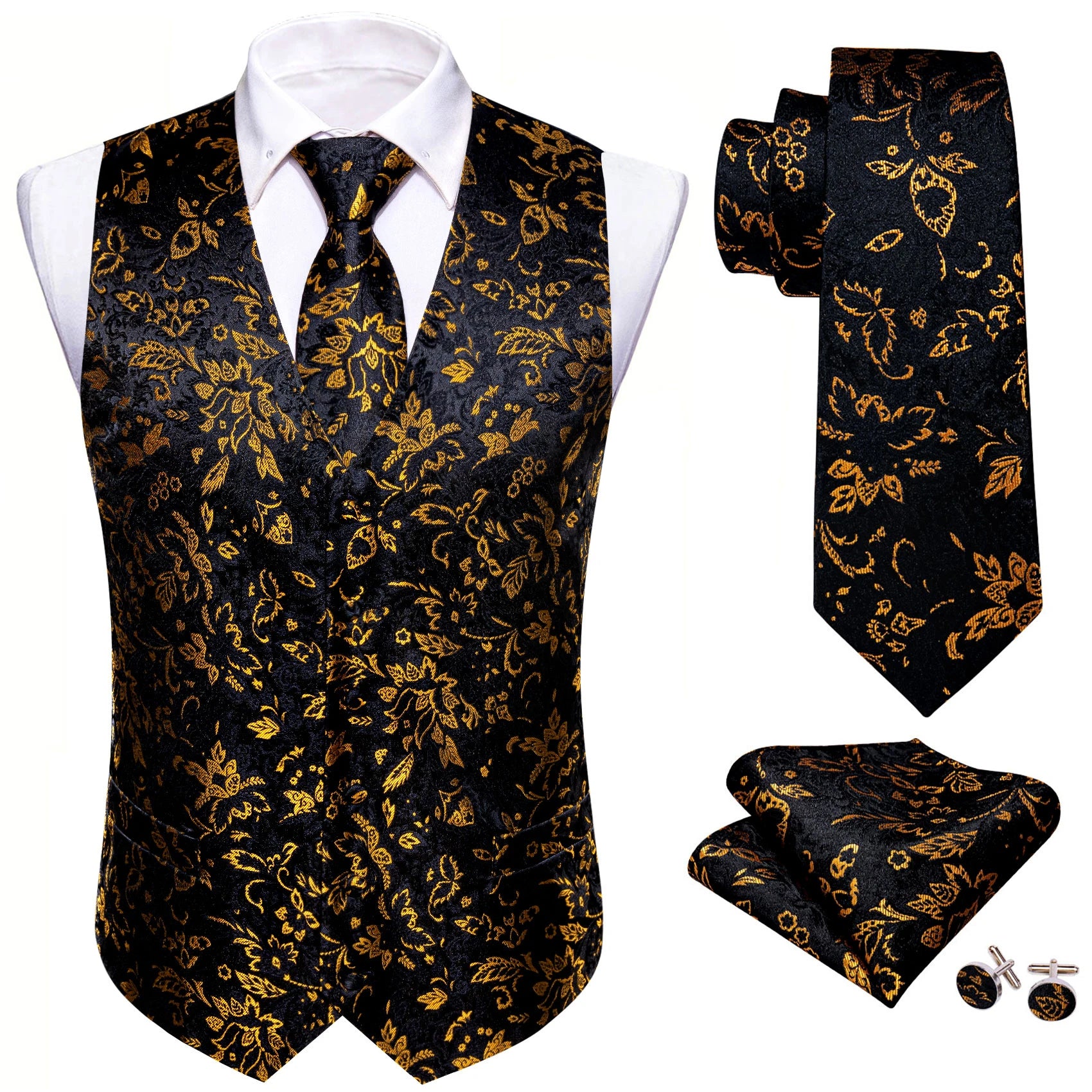 Men's Paisley Floral Vest Includes Matching Tie Cufflinks Weddings Qme MJ-2037 XXXL