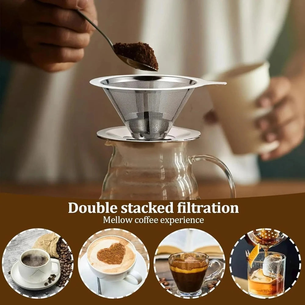 Food Grade 304 Stainless Steel Coffee Infuser Dual-Layer Filter Reusable Dripper Holder Rust Resistant Easy Clean Design Qme