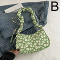 Women Small Underarm Bag Corduroy Handbag Cute Strawberry Print Little Tote Half Moon Design Mini Shoulder Bags Purse Qme B